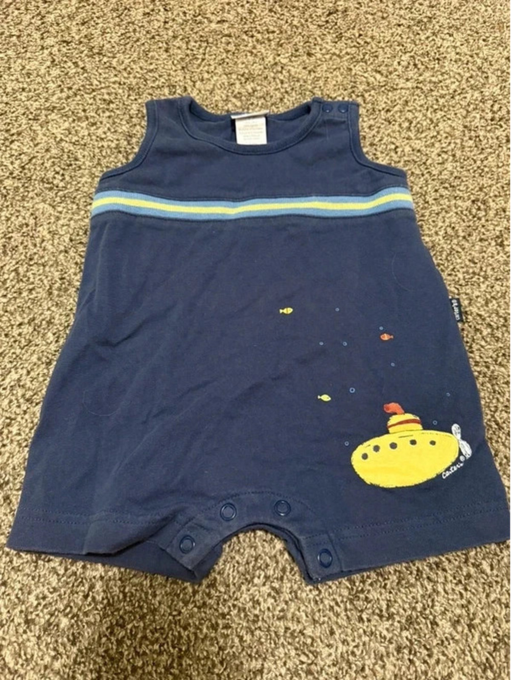 Vintage Carter’s Baby Navy Yellow Submarine Romper 3-6M